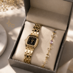 Coffret montre femme dorée luxe avec bracelet élégant – cadeau femme chic et tendance